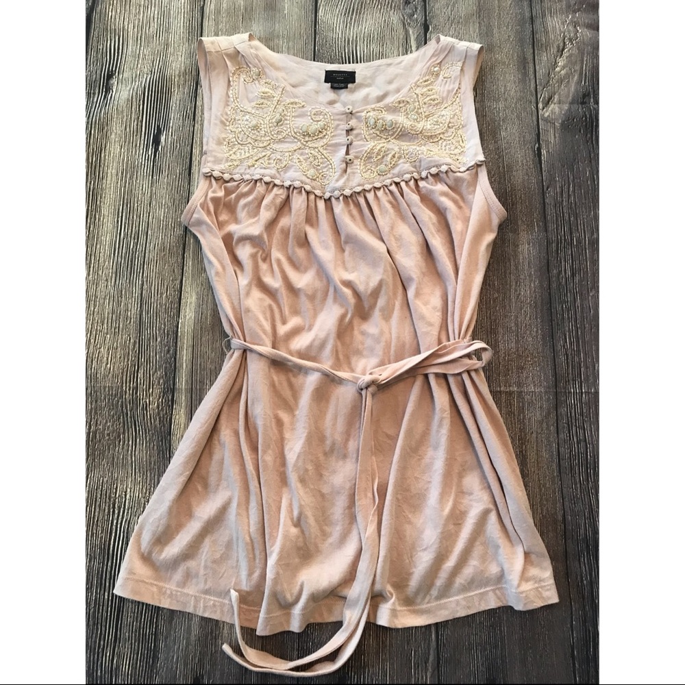 DELETTA by Anthropologie Blush Beaded Top Size M